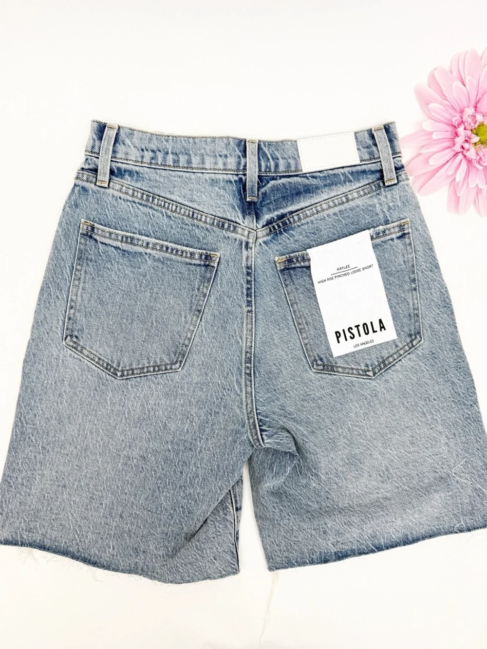 Pistola Kaylee High Rise Pinched Loose Straight Jean Short in Boulder Wash Blue